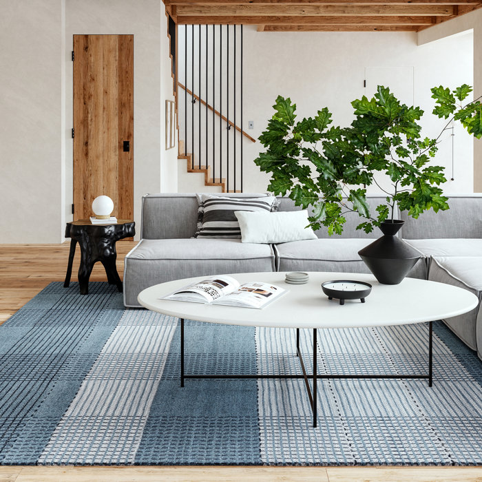Emily Henderson x Rugs USA Oregon Plaid Wool Blue Area Rug Wayfair